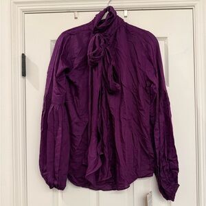 NWT Future Primitive Zadie Shirt Long Sleeve 100% Silk Neck Tie Blouse One Size